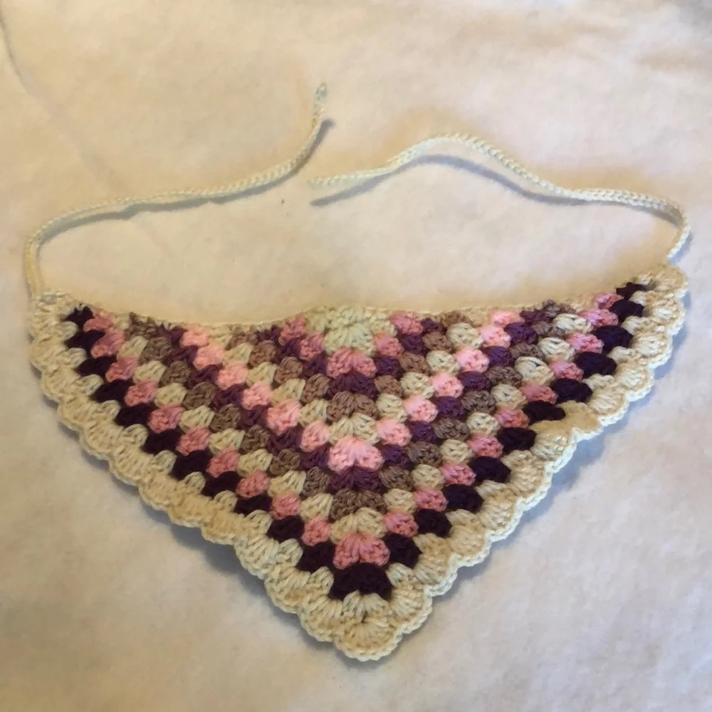 Handmade Crochet Triangle Scarf Bib - Pink, Purple, Cream
